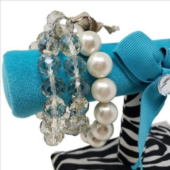 3-Piece Bangle Set Pearls & Clear Crystal Beads - Picture 1 of 5